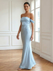 Light Blue Off the Shoulder Mermaid Maxi Dress
