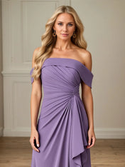 A Line Ruched Ankle Length Mother of the Bride Dress with Ruffles