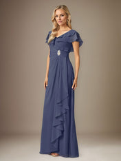 Stormy A-Line V-Neck Ruched Chiffon Dress