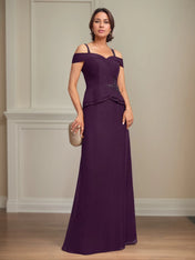 A Line Cold Shoulder Floor Length Chiffon Mother of the Bride Dress With Beading Sequins
