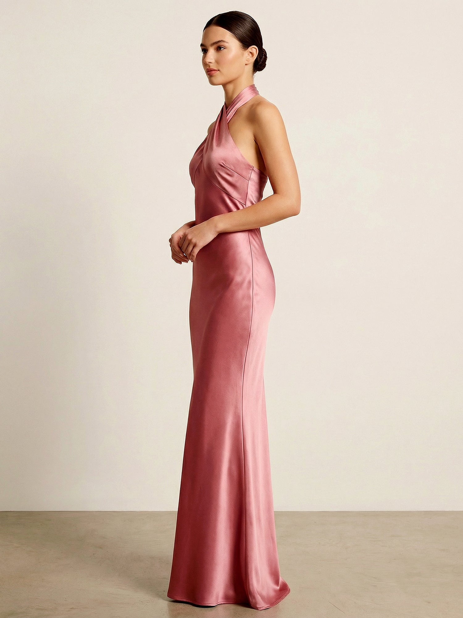 Halter Neck Satin Maxi Dresses Mermaid Backless Formal Dress