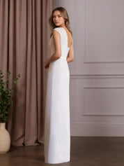 White Sheath One Shoulder Stretch Satin Wedding Dress