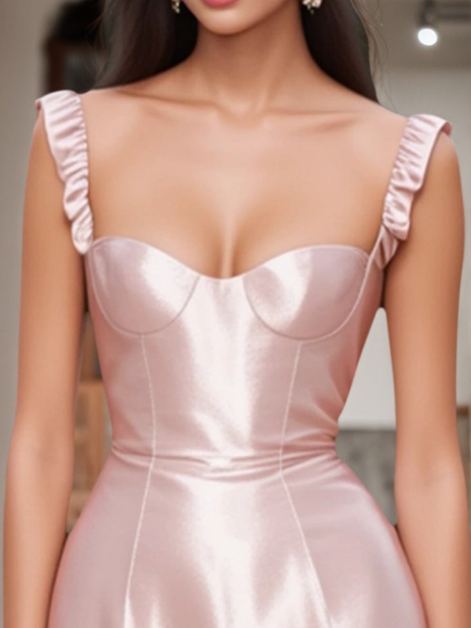 Corset Dress Pink Spaghetti Strap Satin Midi Dress