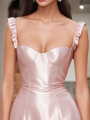 Corset Dress Pink Spaghetti Strap Satin Midi Dress