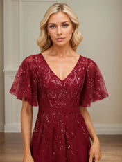 A-line V-Neck Floor-Length Lace Chiffon Evening Dress With Sequins