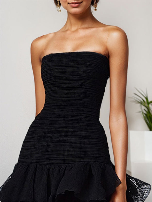 Chic Dark Green Strapless Tulle Tiered Long Formal Dress