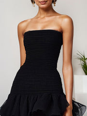 Chic Dark Green Strapless Tulle Tiered Long Formal Dress