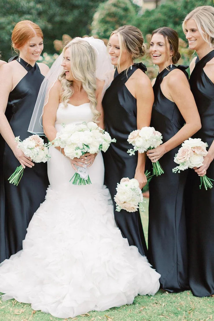 Black Halter Cutout Back Long Bridesmaid Dress