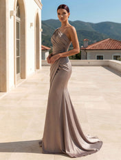 Evening Dress Wisteria Long Sleeves One Shoulder Pleat Maxi Dress
