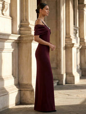 Burgundy Off the Shoulder Maxi Dresses with Beads Mermaid Evening Dress