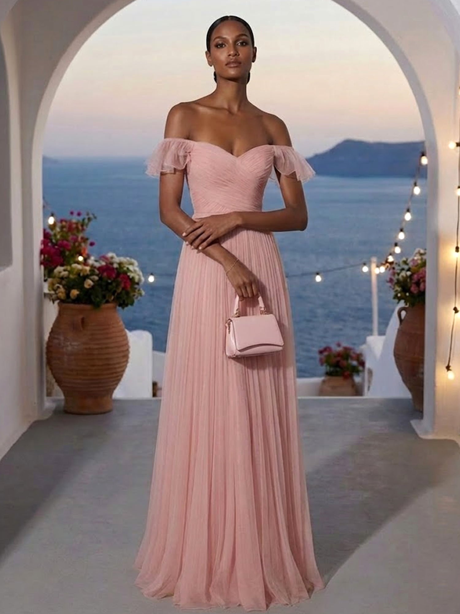 Sweetheart Evening Dress with Pleat Off the Shoulder Maxi Dress
