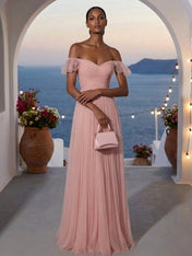 Sweetheart Evening Dress with Pleat Off the Shoulder Maxi Dress