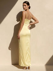 Yellow Spaghetti Straps Maxi Dresses for Women Mermaid Evening Dress