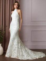White Trumpet/Mermaid Pleated Lace Wedding Dress
