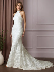 White Trumpet/Mermaid Pleated Lace Wedding Dress