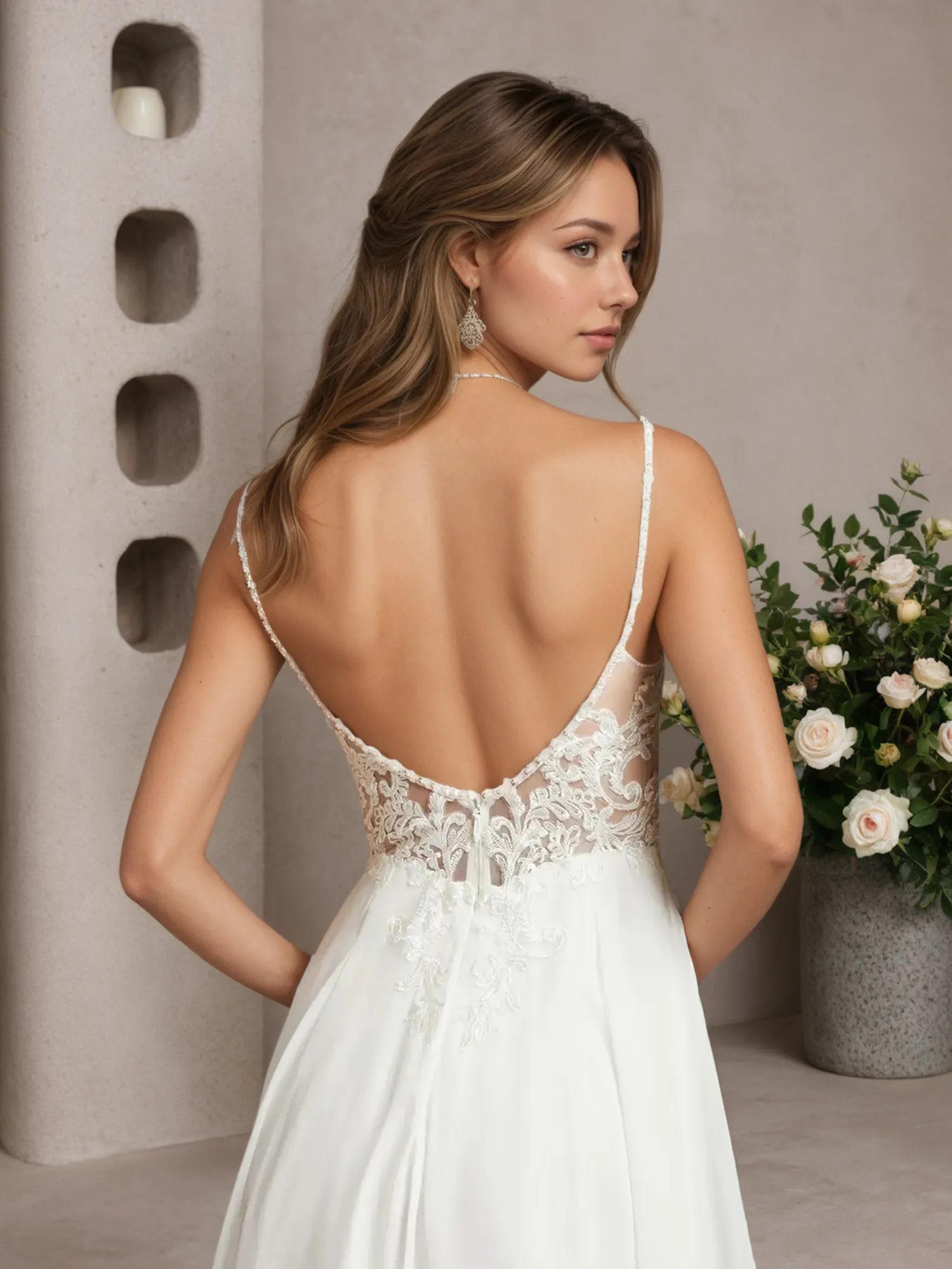 White A-Line Off The Shoulder Sleeveless Sequins Chiffon Wedding Dress