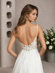 White A-Line Off The Shoulder Sleeveless Sequins Chiffon Wedding Dress