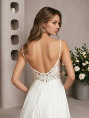 White A-Line Off The Shoulder Sleeveless Sequins Chiffon Wedding Dress