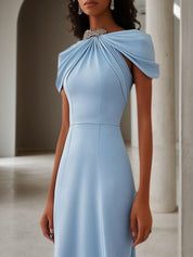 Wedding Guest Formal Dress Light Blue Crystal Embellished Maxi Dress