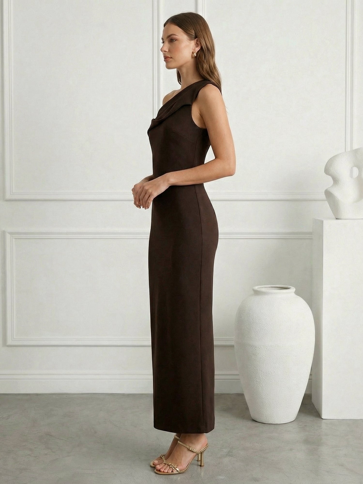 Black One Shoulder Maxi Dress Prom Dress Tea Length