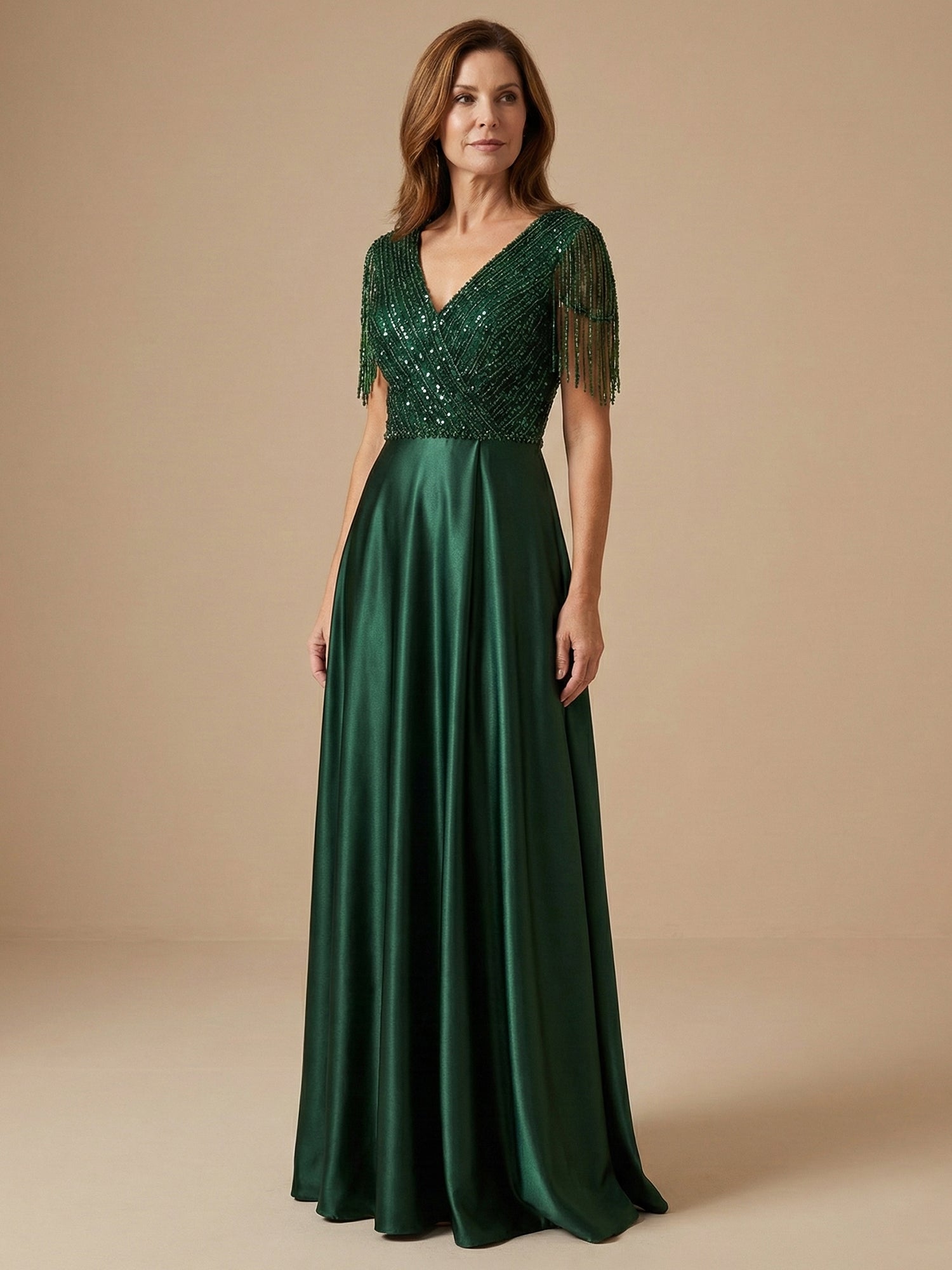 Tassel V Neck A Line Sparky Sequins Mother of the Brides Dresses for Women