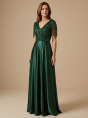 Tassel V Neck A Line Sparky Sequins Mother of the Brides Dresses for Women