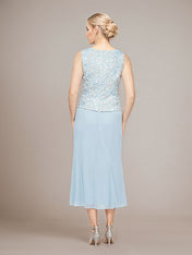 Sheath/Column Chiffon Square Neck Sleeveless Tea Length Mother of the Bride Dress