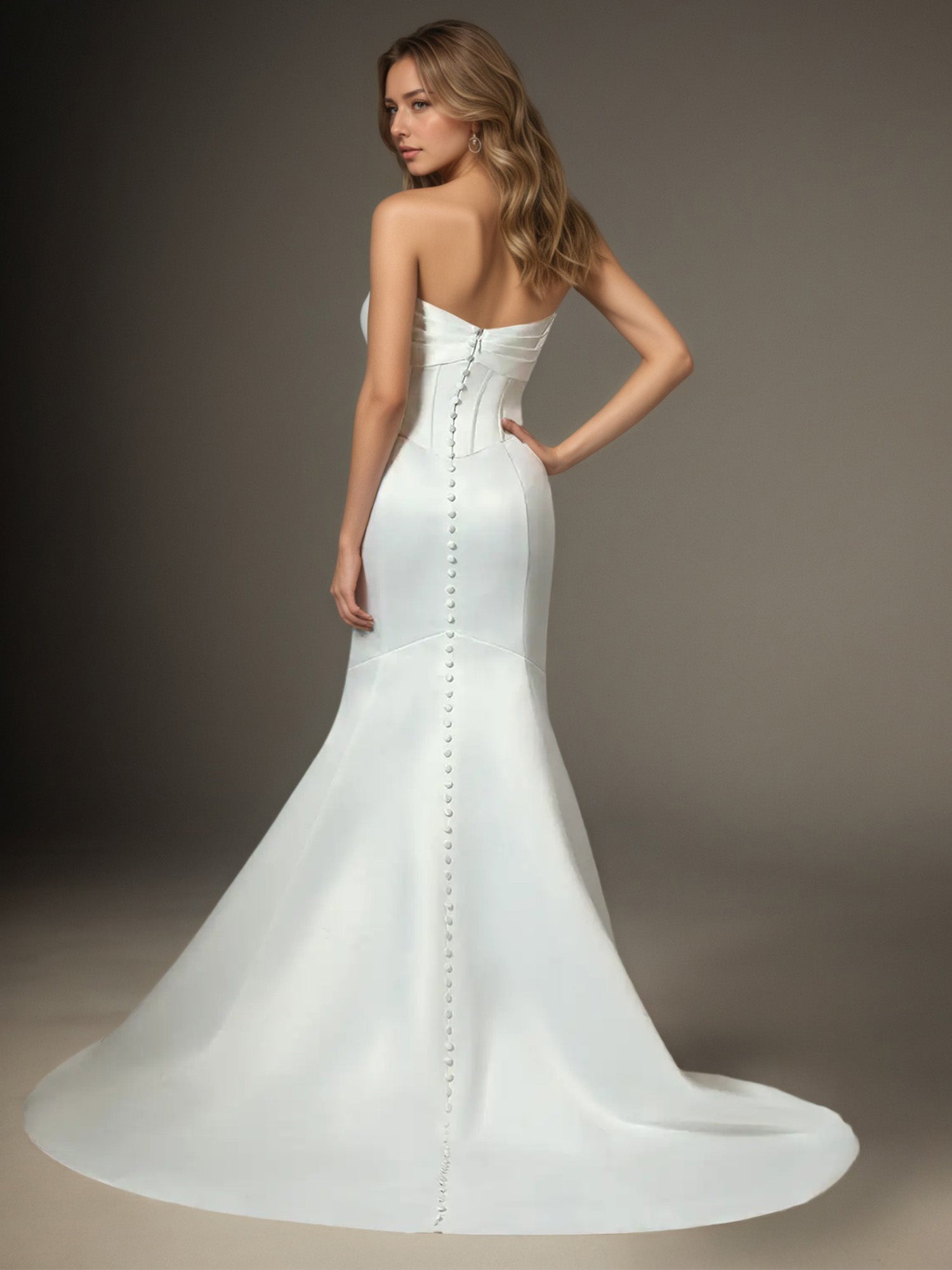White Mermaid Strapless Satin Wedding Dress