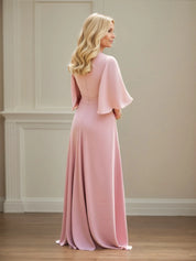 Sheath/Column Ruched Floor Length Mother of the Bride Dress with Lace