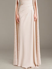Evening Dress Chiffon Round Neck Sequins Ruffles Floor-Length Dress