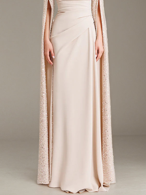 Evening Dress Chiffon Round Neck Sequins Ruffles Floor-Length Dress