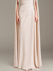 Evening Dress Chiffon Round Neck Sequins Ruffles Floor-Length Dress