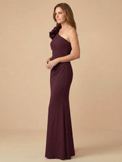 One Shoulder 3D Flower Satin Mermaid Mother of the Bride Dress