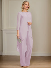 Separates Jumpsuit/Pantsuit Scoop Floor-Length Chiffon Mother of the Bride Dress With Sequins Beading