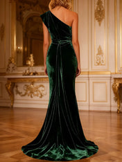 Dark Green Mermaid Velvet Long Holiday Party Dress with Cape