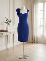 Sleeveless Sweetheart Neckline Bodycon Midi Dress with 3D Floral Shoulder Detail