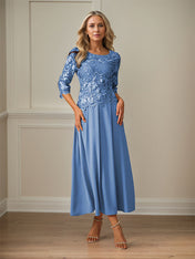 Crew Neck  A Line Ruffle Ruched Lace Maxi Dress Mother Of The Bride Dress