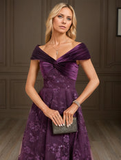 A-line Off the Shoulder Asymmetrical Velvet Lace Evening Dress With Pleated Sequins