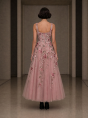 Floral Embroidery A-Line/Princess Square Neck Ankle-Length Evening Dresses
