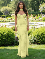 Spaghetti Straps Floral Embroidered Corset Mermaid Long Prom Dress
