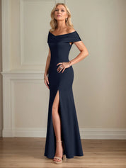 Trumpet/Mermaid Boat Neck Cap Sleeves Stretch Crepe Mother of the Bride Dress