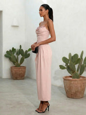 Pink Strapless Maxi Dresses Mermaid Tea Length Evening Dress