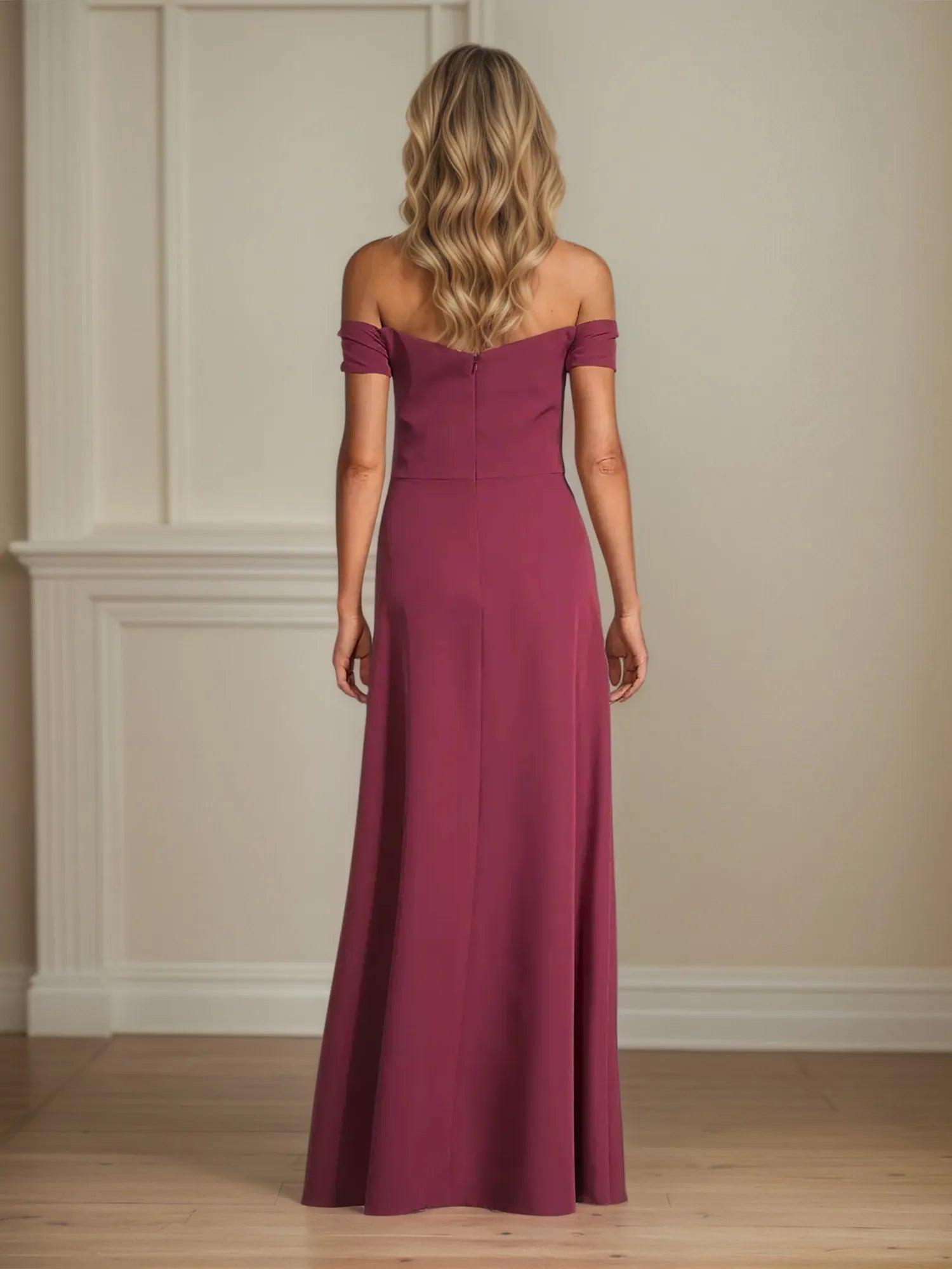 A Line Chiffon Off The Shoulder Appliques Floor Length Mother of the Bride Dress