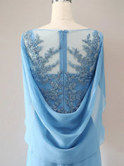 Trumpet/Mermaid Scoop Neck 1/2 Sleeve Chiffon Mother of the Bride Dress With Beadings