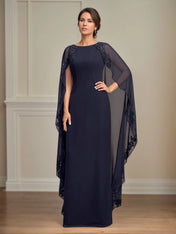 Sheath/Column Scoop Floor Length Chiffon Mother of the Bride Dress With Appliques Sequins