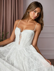 White A-Line Sweetheart Sleeveless Lace Wedding Dress