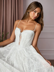 White A-Line Sweetheart Sleeveless Lace Wedding Dress