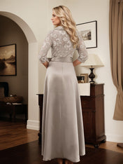 Classic V-Neck Bow Accented Satin Mother Of The Bride Dress With Lace