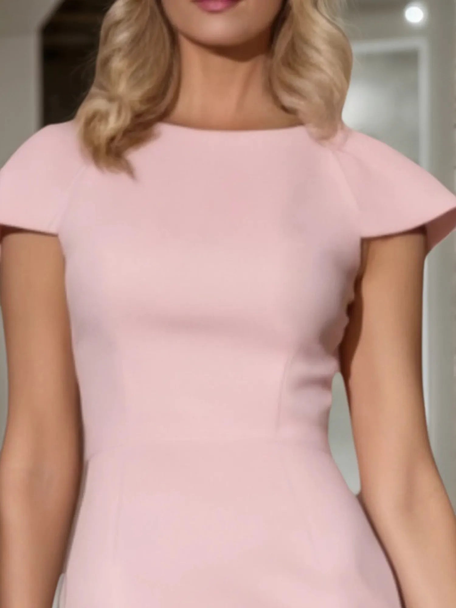 Fall Wedding Guest Dress Pink Crew Neck Midi Mermaid Sheath Dress