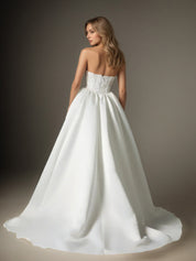 White A-line Strapless Lace Sweep Train Wedding Dress